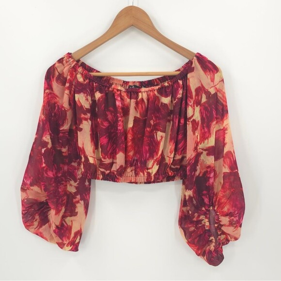 For Love and Lemons Wild Rose Crop Top Floral Off-shoulder Blouse Peasant Boho S - Picture 2 of 13